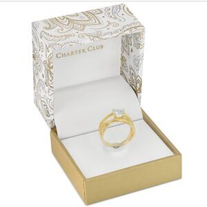NWT Charter Club Gold-Tone Cubic Zirconia Overlap Open Ring size 9